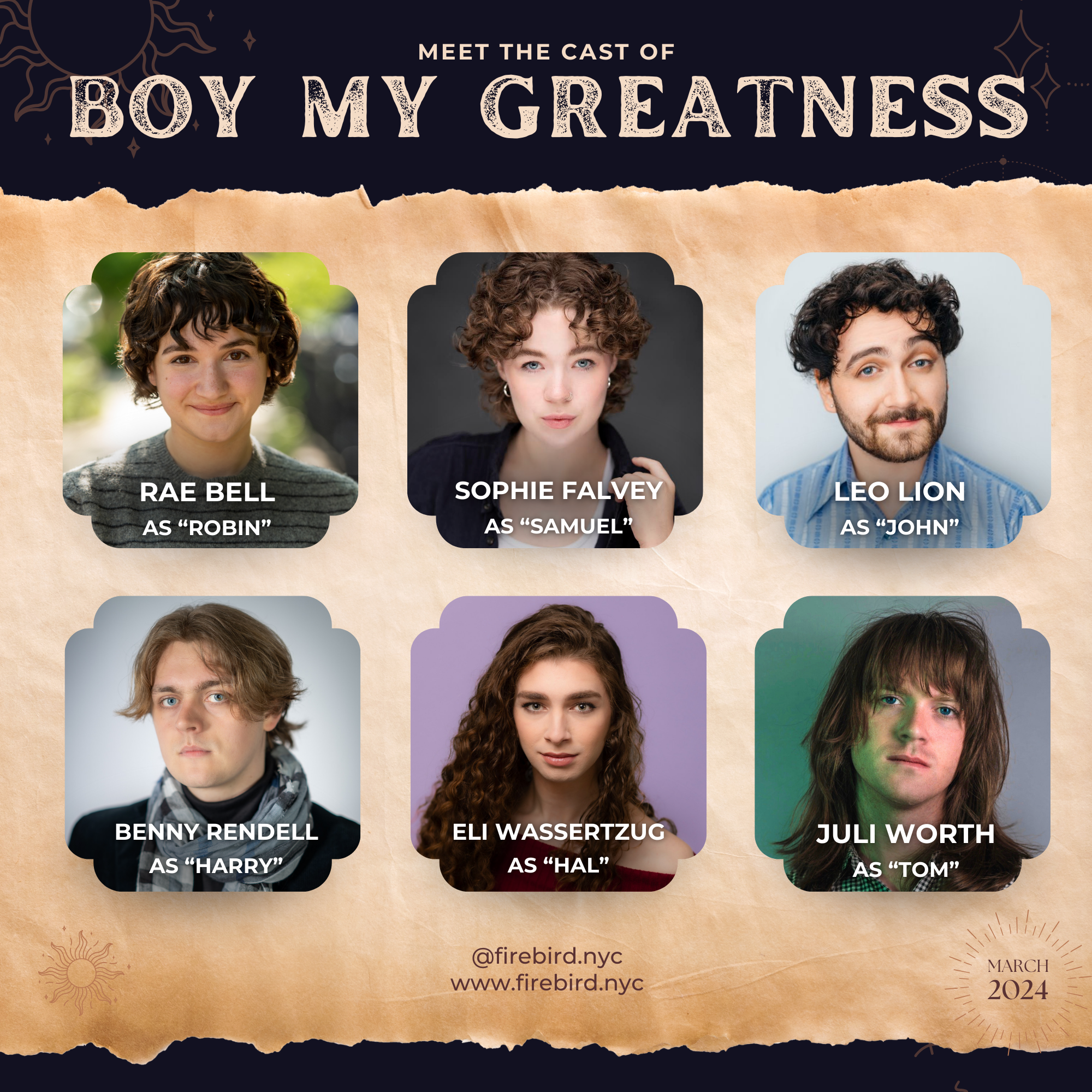 Meet the Cast of BOY MY GREATNESS Rae Bell, Sophie Falvey, Leo Lion, Benny Rendell, Eli Wassertzug, and Juli Worth