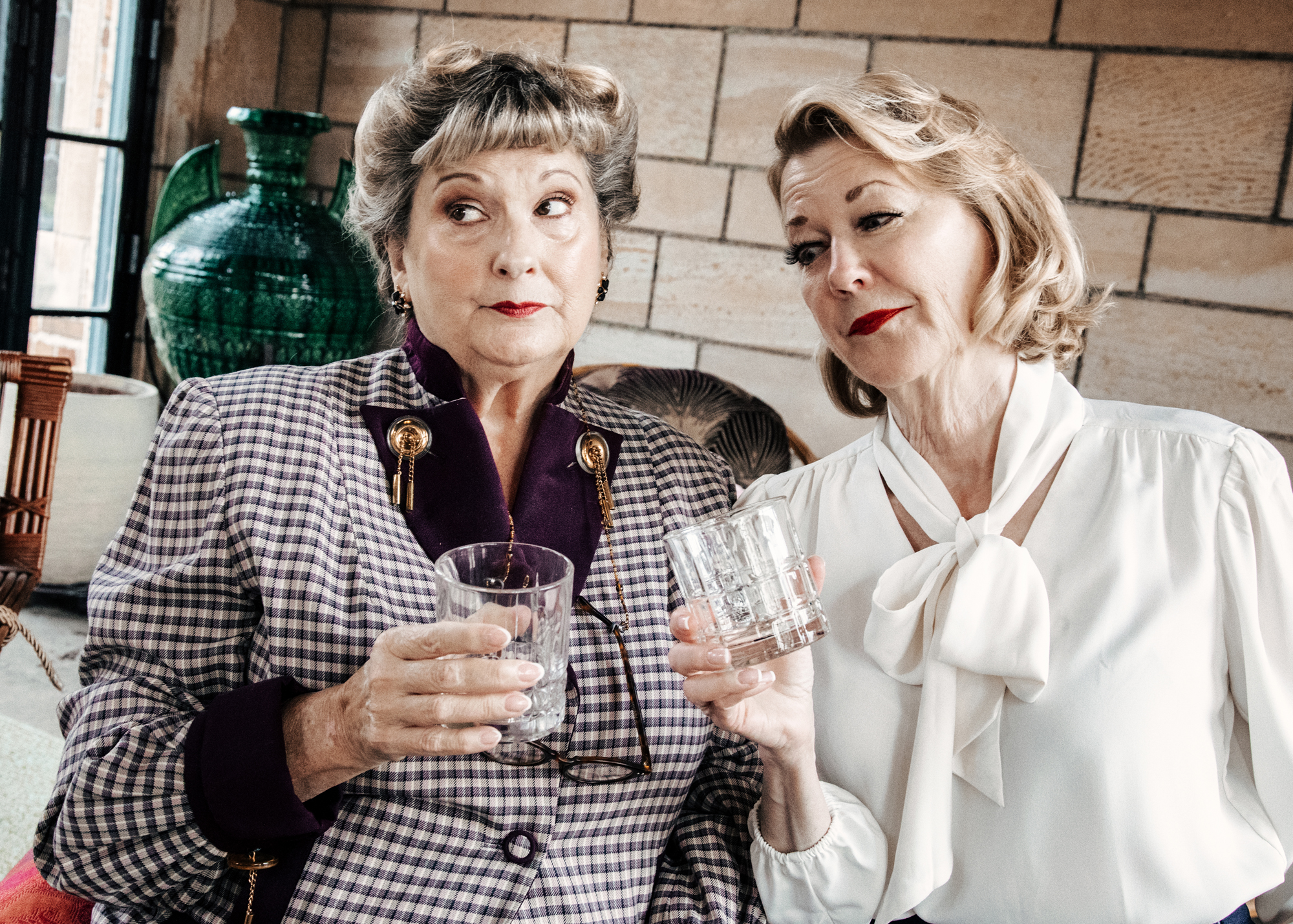 A self-obsessed actor?s long-suffering assistant (Sue Chekaway of Bloomfield Hills) and his wife (Sally Savoie of Bloomfield Hills) commiserate in Noel Coward?s Present Laughter at Birmingham Village 