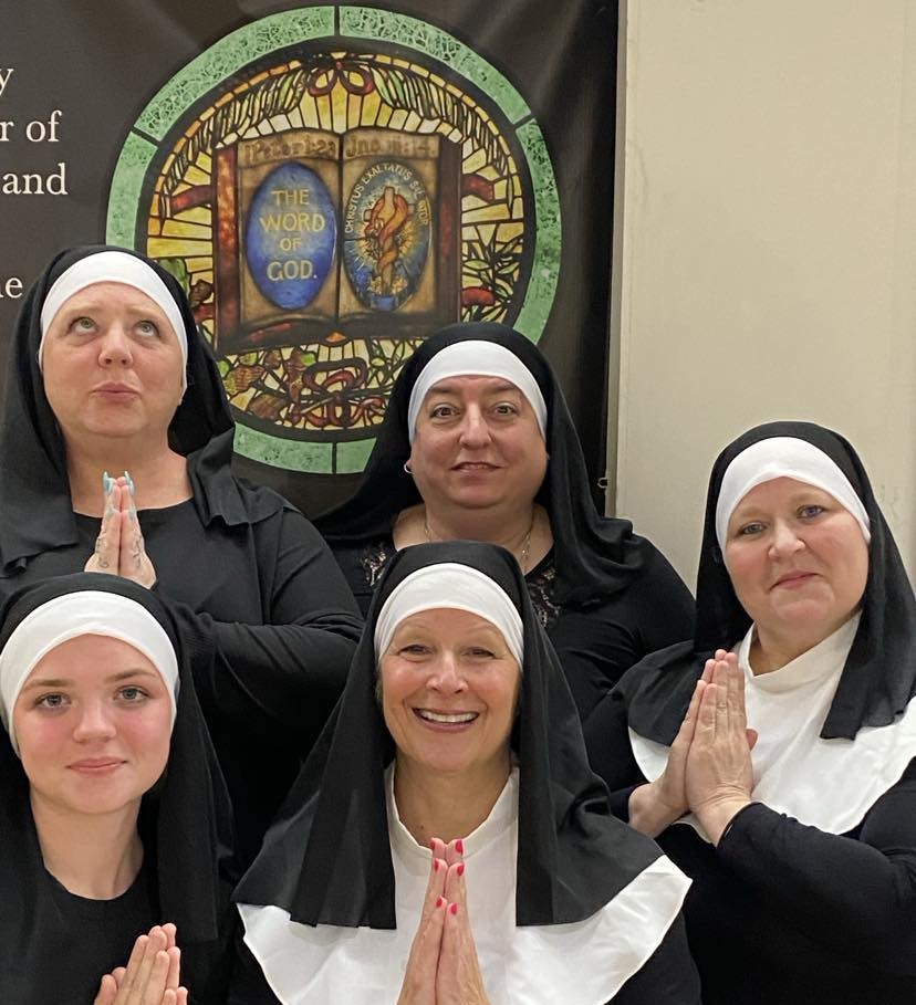 Ha-Ha-Ha-lleluia! The Cast of Nunsense (L to R) Front: Fiona Chisholm as Sister Leo, Debbi Kruszewski-Warner as Reverand Mother, Holly Maltese as Sister Mary Amnesia Back: Michele Chisholm as S