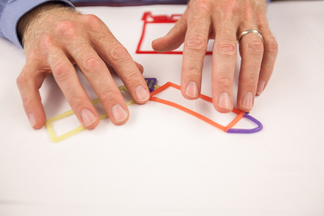 From Vantage Theatre''s BEST LAID PLANS by Robert Salerno. Photo of Blind Architect, Chris Downey, embossing. Chris inspired Best Laid Plans. Photo by Don Fogg.