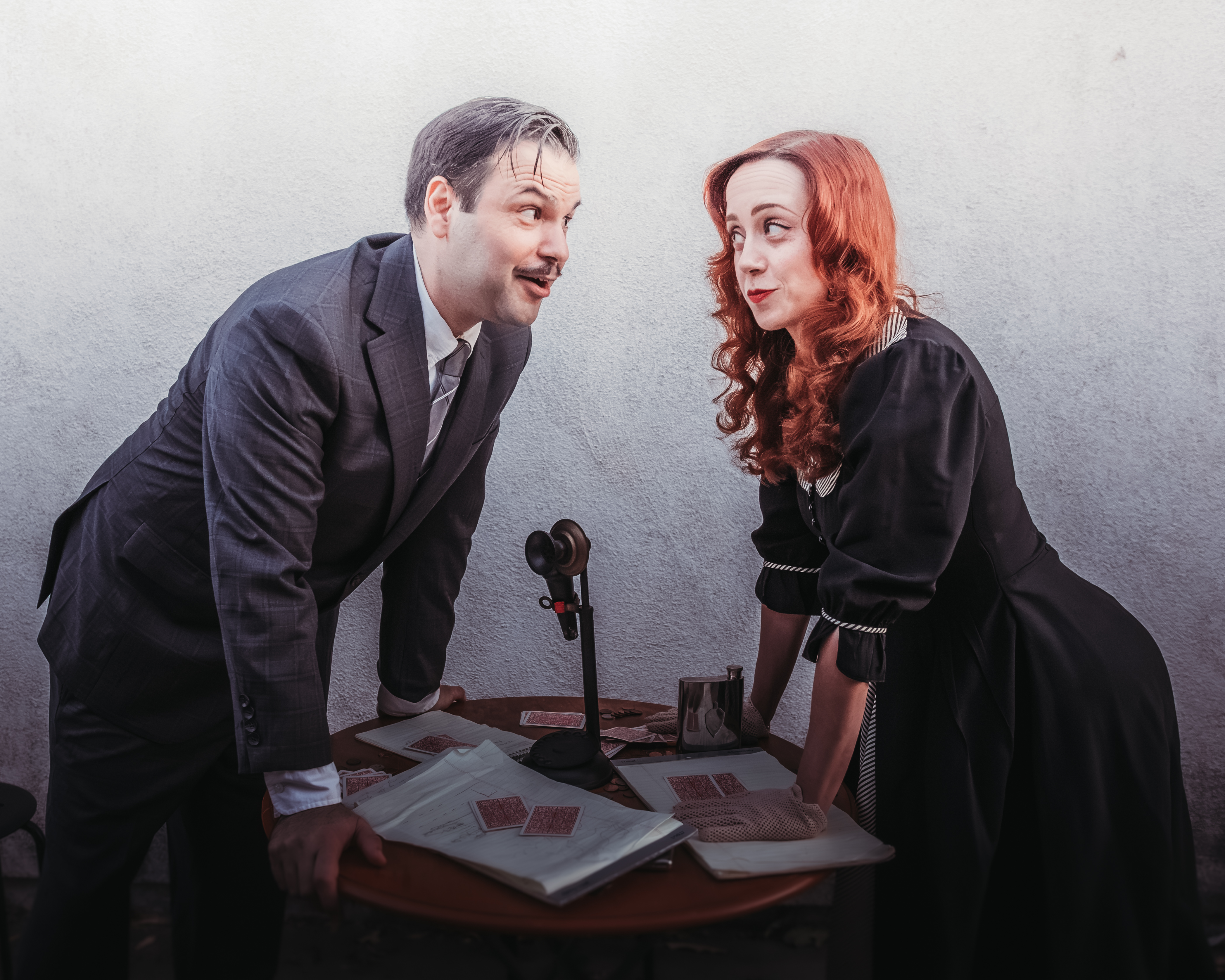 Rizzy Fuentes and Tanya Laine star as ruthless editor and star reporter Walter Burns and Hildy Johnson in Culver City Public Theatre''s THE FRONT PAGE. Photo by Kelsey Danzeisen.