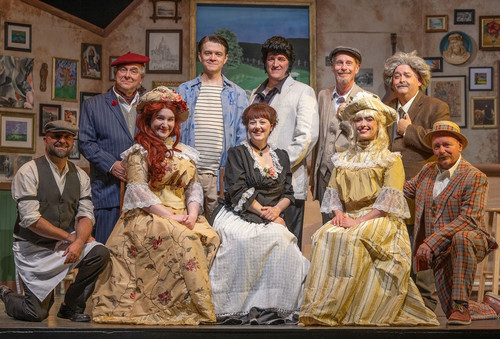 Here is the cast of CLT's Picasso at the Lapin Agile. From left in front are Jason Pelletier, Sophie Messina, Sarah Duncan, Bryce Smith, and Dan Kane. Standing are Roger Philippon, Brian Pfohl, Gerry Therrien, Chris Kuhlthau, and Tony Roy. The show runs June 15-25. https://www.laclt.com/picasso-at-lapin-agile-2023. Photo by DNA Photography. 1
