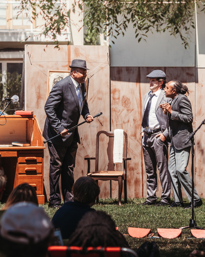 A Member of The Press Poet Society: Rizzy Fuentes as Walter Burns and Darryl Maximilian Robinson as Roy V. Bensinger in The CCPT revival of The Front Page. 46