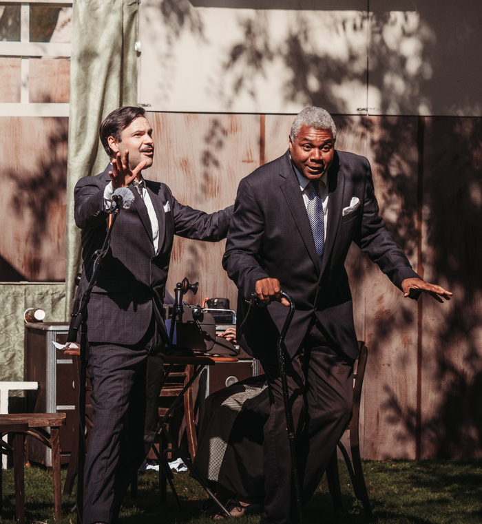 A Member of The Press Poet Society: Rizzy Fuentes as Walter Burns and Darryl Maximilian Robinson as Roy V. Bensinger in The CCPT revival of The Front Page. 48