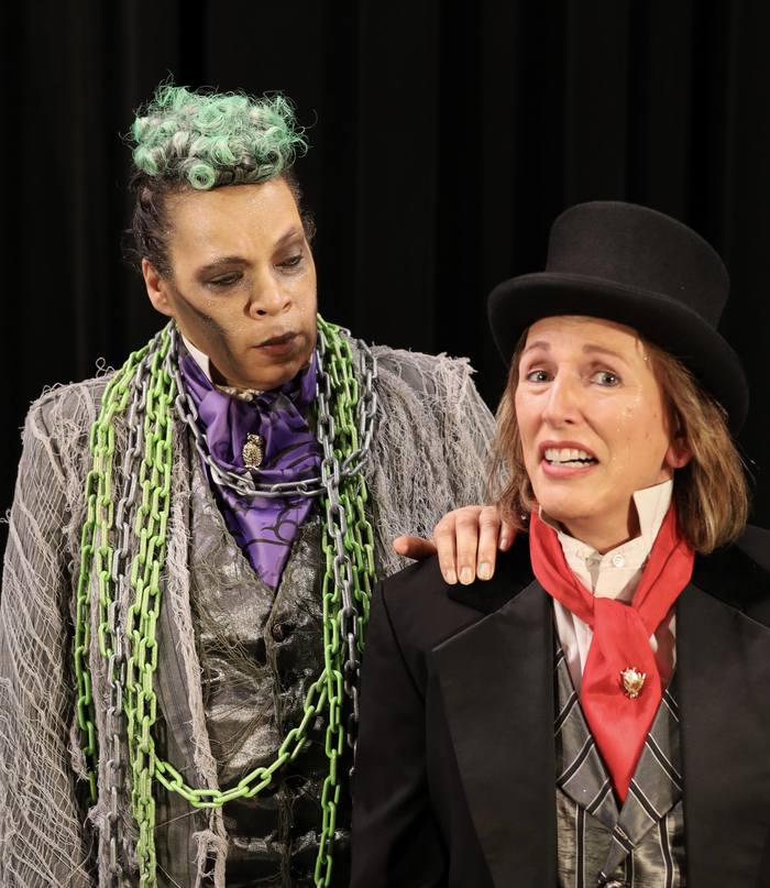 Sarah Palmero as Marley, Kathleen Poe as Scrooge. Photo by Lori Ann DeLappe-Grondin 1