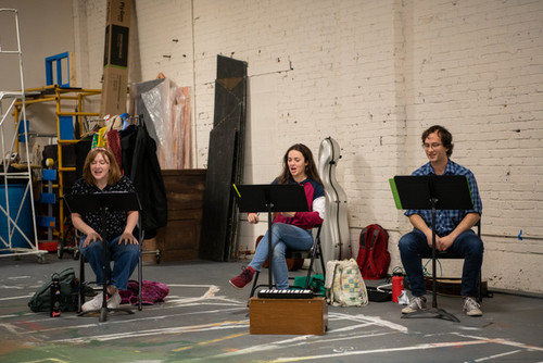 Members of the SPELLS OF THE SEA cast - Joe Gentry, Syrhea Conaway, Gwenny Govea (playwright), Mitchell Manar and Molly Burris - take a break during a read-through at Metro Theater Company. 5