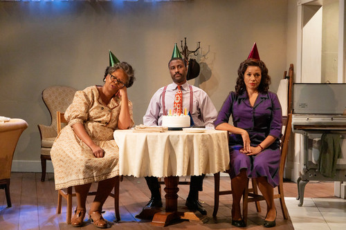 Cast of The October Storm:
Pictured left to right
Trevor Latez Hayes (Crutch), Patricia R. Floyd (Lucille), Philipe D. Preston (Louis), Yvette Ganier (Mrs. Elkins) and Courtney Thomas (Gloria). Photo Credit: Rana Faure 2