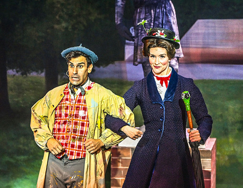 (Left to right) Victoria Vasquez (front), April Strelinger (back), Nate Colton, (front) Matthew Korinko (back), Melissa Whitworth (flying) in Slow Burn Theater Company?s MARY POPPINS 12