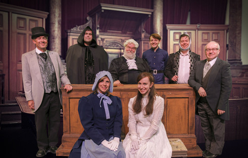 Our wonderful cast: (L-R, standing) Michael Gilbert as Scrooge, Pat Rounds as Fred/Christmas Future, Tom Bessellieu as The Judge, Sean Robbins as Mr. Connelly, the bailiff, Marc Suznovich as Marley/Bob Cratchit and Chris Arena as Solomon Rothschild! (L-R, seated) Laura Dalston as Mrs. Cratchit,/Sara Wainwright,/Mrs. Dilber/Translator and Angela Robb as Fan/Belle/Christmas Past. http://www.kelseytheatre.org for tickets!
Photo Credit: John Maurer 1