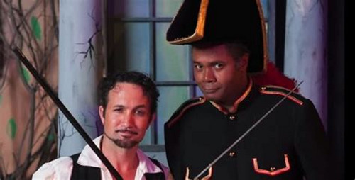 A Pair Of Musical Theatre Madmen!: Drew Fitzsimmons as The Pirate King and Darryl Maximilian Robinson as Major-General Stanley in the 2014 San Pedro Theatre Club 135th Anniversary Revival of Gilbert and Sullivan's 'The Pirates of Penzance' Photo by KOOP. 1