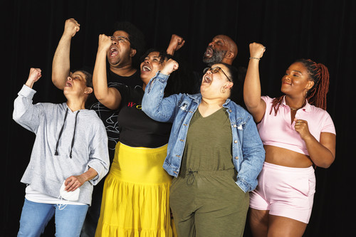 Director Pascale Florestal and the cast of The Colored Museum, running at The Umbrella Arts Center May 20 - June 5, 2022, photographed by Gillian Mariner Gordon. Show features Kai Clifton, Yasmeen Duncan, Florestal, BW Gonzalez*, Lorraine Victoria Kanyike and Damon Singletary*
1