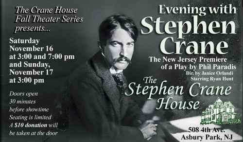 Ryan Hunt performs as Stephen Crane in EVENING WITH STEPHEN CRANE, a one-man play by Phil Paradis, directed by Janice Orlandi, at The Stephen Crane House in Asbury Park, NJ Nov. 16-17 Tickets $10 at door or purchase online at https://eveningwithstephencrane.brownpapertickets.com Photo by: Eoghain Francis Kiernan 2