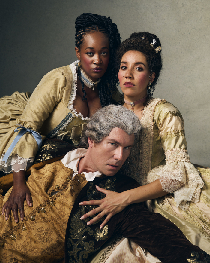 From left: Celia Aloma, Jesse Gervais and Jessica B. Hill. Dangerous Liaisons. Stratford Festival 2025. Photography by Ted Belton. 1