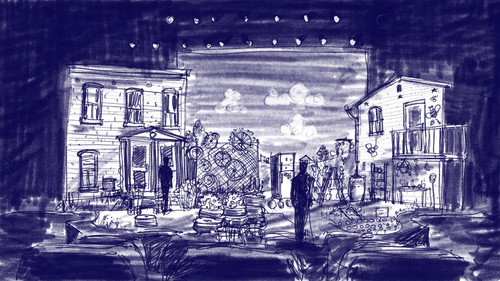 Sketch of set by SEEDFOLKS scenic designers Margery and Peter Spack 1