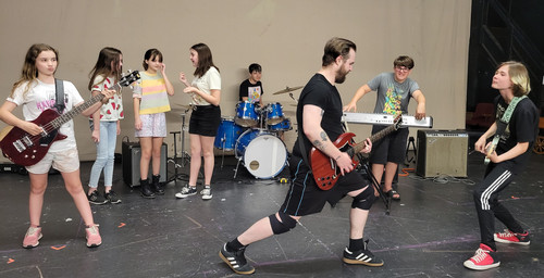 The Community Little Theatre stage is a rocking scene these days as a talented young cast prepares for the upcoming production of School of Rock - The Musical. Pictured here left to right at a recent rehearsal are Maisy Seaver (
