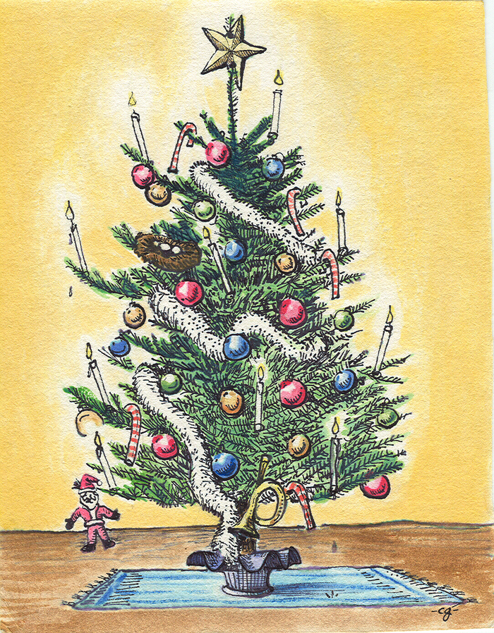 Our Christmas Tree! The Grimble''''s holiday decoration. Illustration by Chris Gross. 1