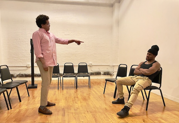 Hassiem Muhammad and Marcus Edghill are in rehearsal for Jailbirds at the Chain Theater, opening Friday, February 9th. 2