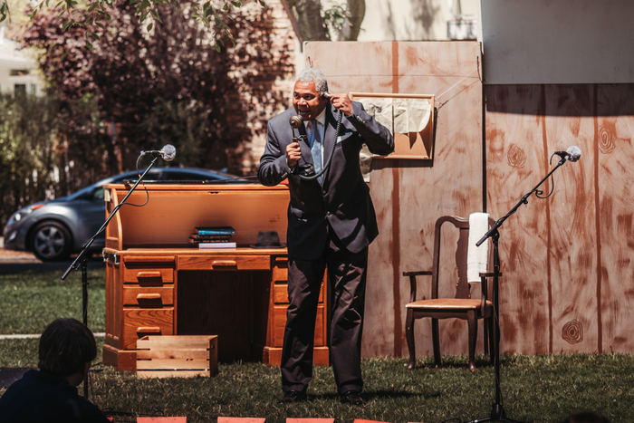 A Member of The Press Poet Society: Rizzy Fuentes as Walter Burns and Darryl Maximilian Robinson as Roy V. Bensinger in The CCPT revival of The Front Page. 47