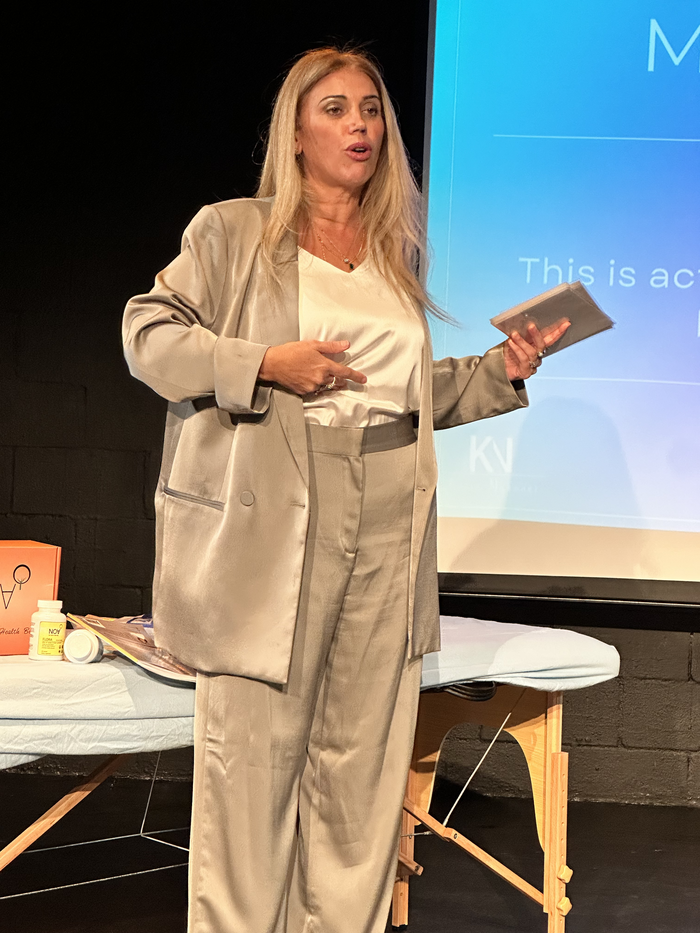 Karin Nahmani on stage at the Zephyr Theatre Hollywood CA during her one woman show Shit Isn''''''''t A Dirty Word - How Gut Health Made Me Who I Am 3