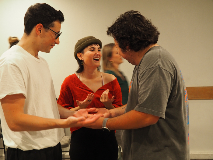 Rehearsal Photos. Pictured: Ari Wojciech, Mandi Thomas, Carl Lyons 1