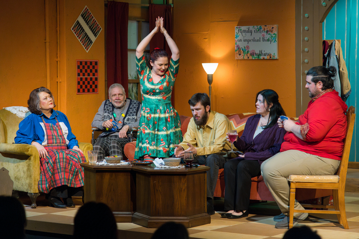 The Family: Seated - Edith (Tracey Wetzstein), Francis (John Larrabee), Carrie (Ashleigh Happer), Adam (Mike Glorioso; Standing - Matthew (Jack Olson), Sheena (Whitney Perish) 4