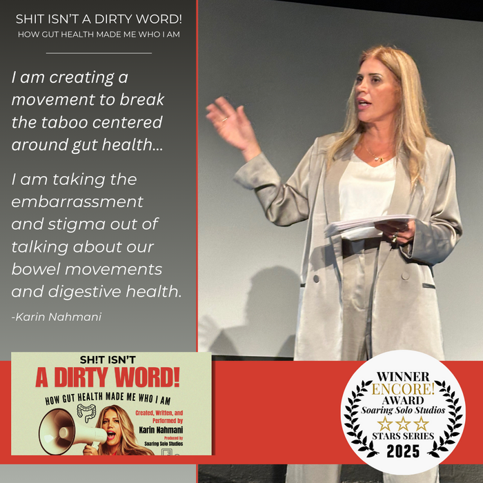 Karin Nahmani on stage at the Zephyr Theatre Hollywood CA during her one woman show Shit Isn''''''''t A Dirty Word - How Gut Health Made Me Who I Am 1