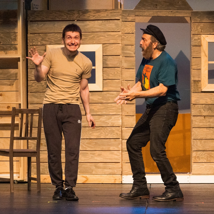 Josh Pickel as Motel and Lou Ursone as Tevye in FIDDLER ON THE ROOF at Curtain Call in Stamford. 1