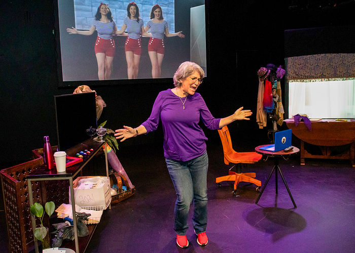 Sam Labrecque, Nina Herzog, Andrew Joseph Perez, and Maggie Howell appear virtually in My (unauthorized) Hallmark Movie Musical at Irvine Theater Company. Photo by Sam Wilkerson. 2