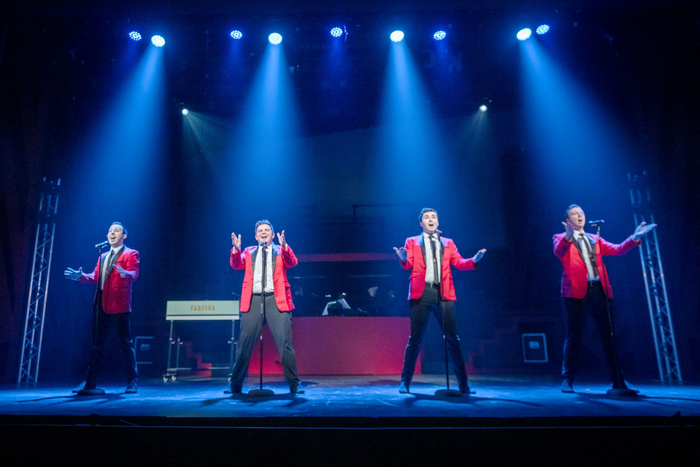 Ben Arrington as Nick Massi, Keon Dalziel as Tommy DeVito, Tony Heffner as Frankie Valli and Stuart Daniel as Nick DeVito 3