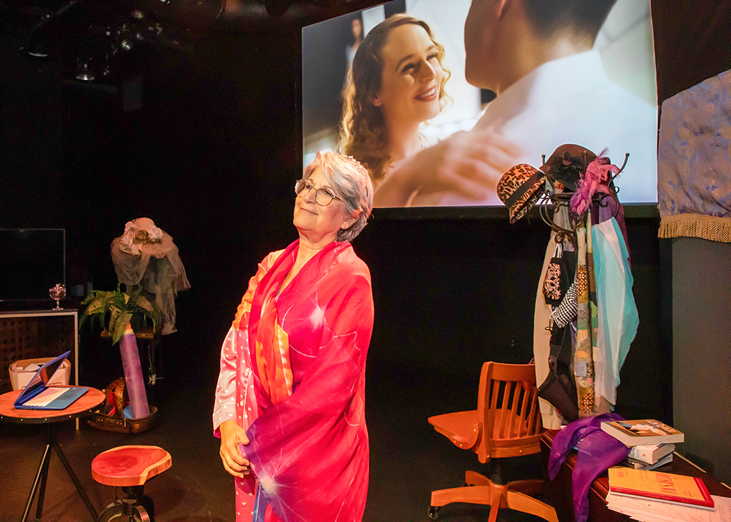 Eloise Coopersmith, Nina Herzog, and Andrew Joseph Perez in My (unauthorized) Hallmark Movie Musical at Irvine Theater Company. Photo by Mikel Healy.