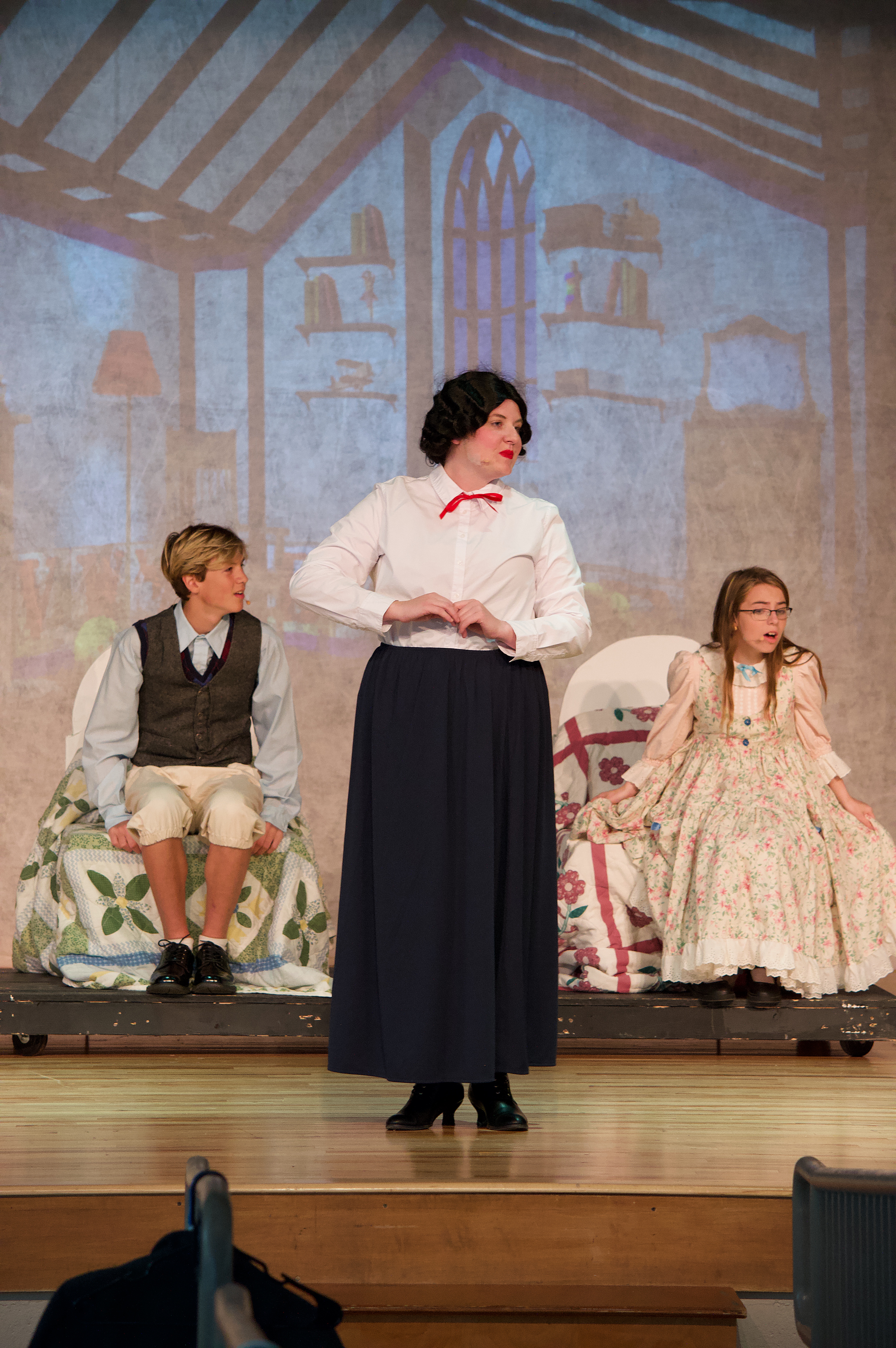 Practically Perfect... Mary, played by Briana McCaffrey; Michael, played by Zion Lawson; Jane, played by Addison Boyce