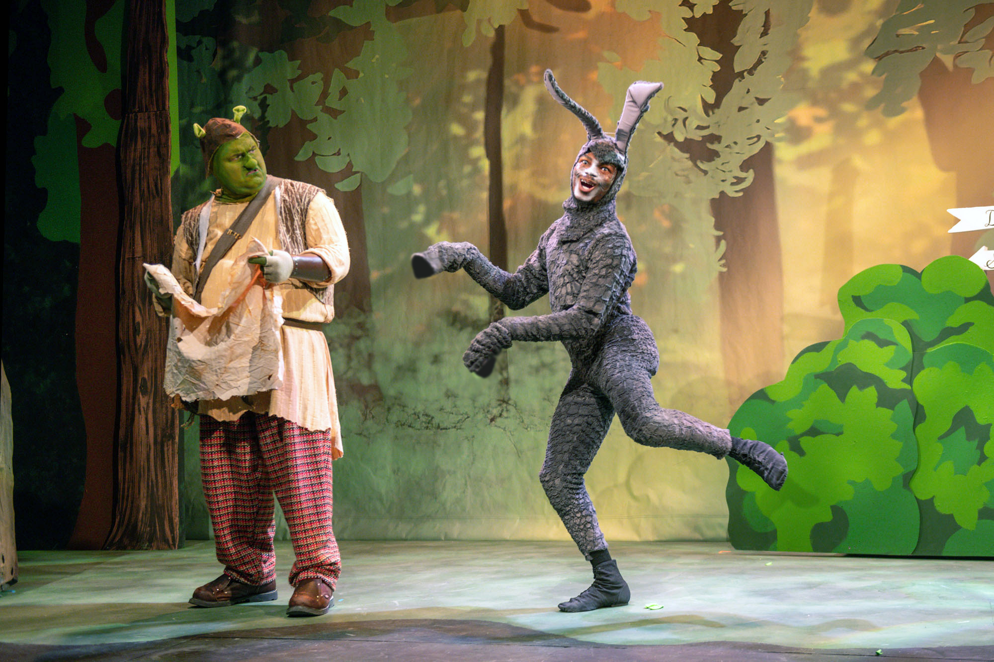 Micah Harvey as Shrek, Brandon Briggs as Donkey
