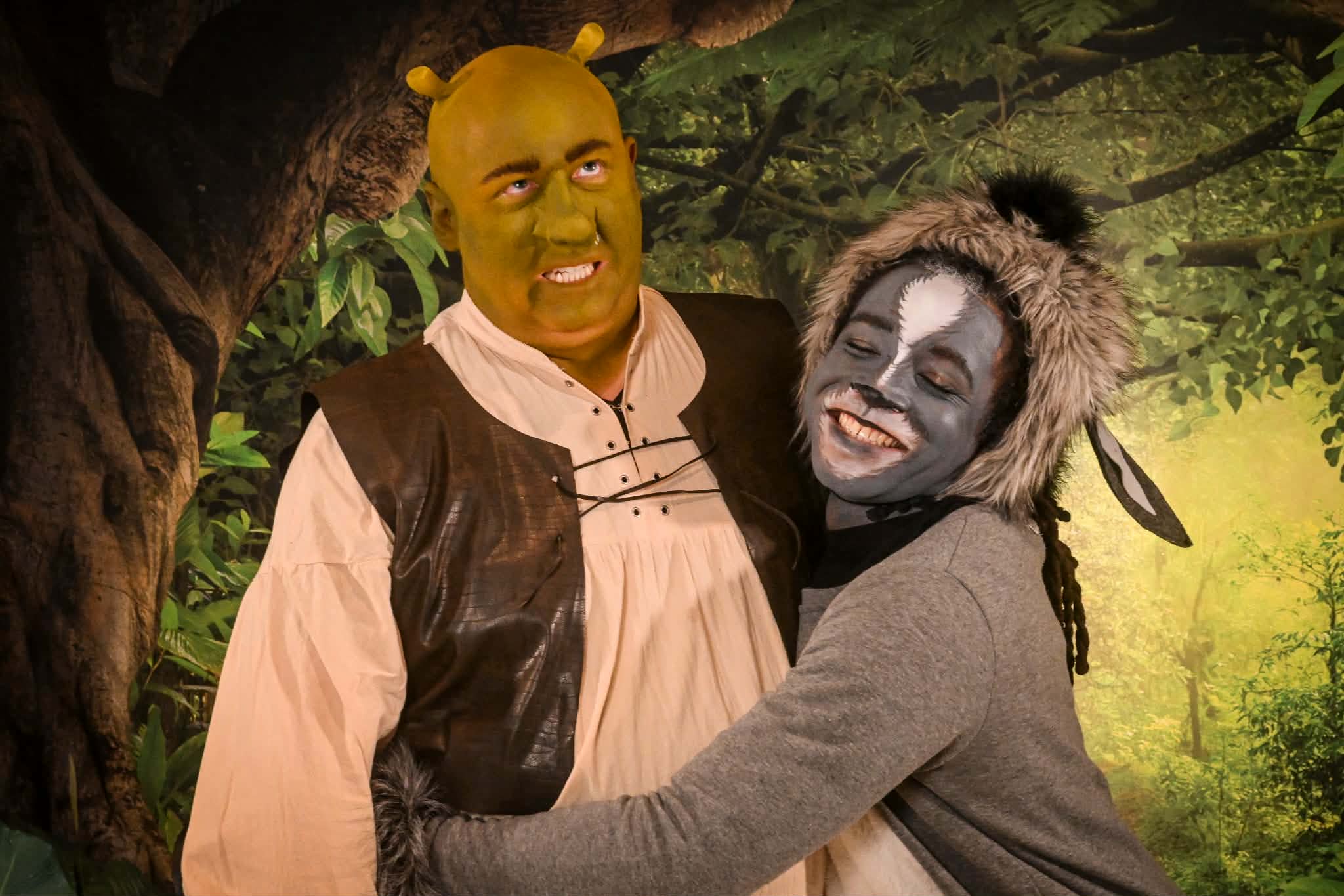 (L to R): Ki-Jana Moore as Donkey and Ben Walker as Shrek.