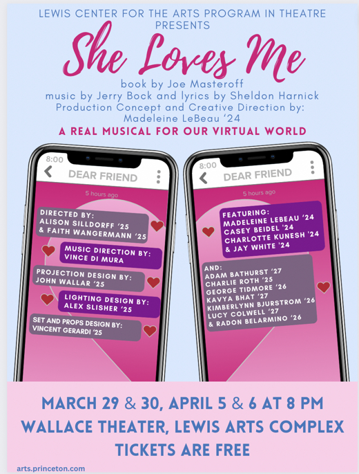 She Loves Me, presented by the Lewis Center for the Arts’ Program in Theater & Music Theater in Broadway Logo