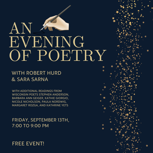 An Evening of Poetry with Sara Sarna and Robert Hurd in Milwaukee, WI