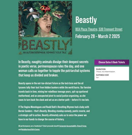 BEASTLY: AN AUTOBIOGRAPHICAL FEMINIST FOLK TALE in Boston