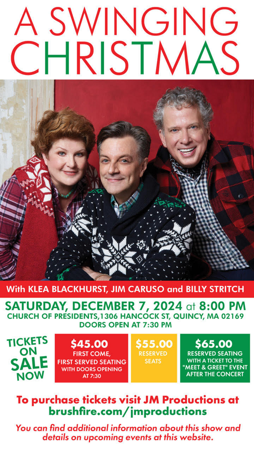 Klea Blackhurst, Jim Caruso & Billy Stritch will star in “A Swinging Christmas” direct from NYC in Boston