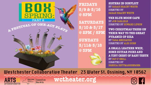 Westchester Collaborative Theater to Premiere a Quartet of Engrossing Pieces in  Box Spring 2: A Festival of One-Act Plays Weekends May 9 - 18 in Rockland / Westchester