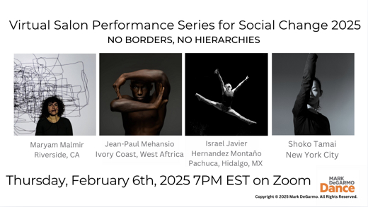 Virtual Salon Performance Series for Social Change (VSPS) February 2025 show poster