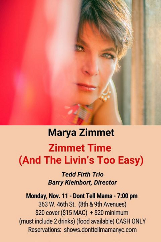 Zimmet Time (And The Livin’s Too Easy): MARYA ZIMMET at Don’t Tell Mama