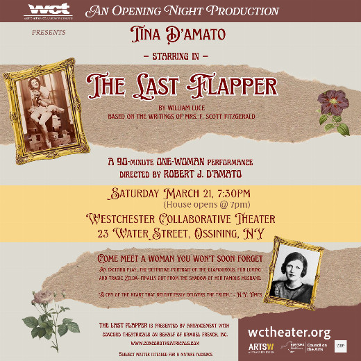 Westchester Collaborative Theater (WCT)’s New Opening Night Series and RJD Productions Present The Last Flapper A One-Woman Show Revealing the Real Zelda Fitzgerald