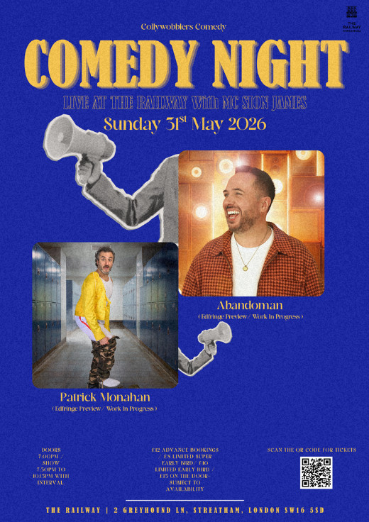 Collywobblers Comedy at The Railway Streatham : Patrick Monahan / Abandoman EdFringe Previews show poster