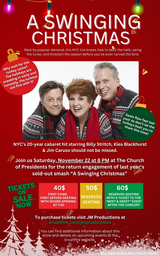 Klea Blackhurst, Jim Caruso & Billy Stritch will star in “A Swinging Christmas” direct from NYC
