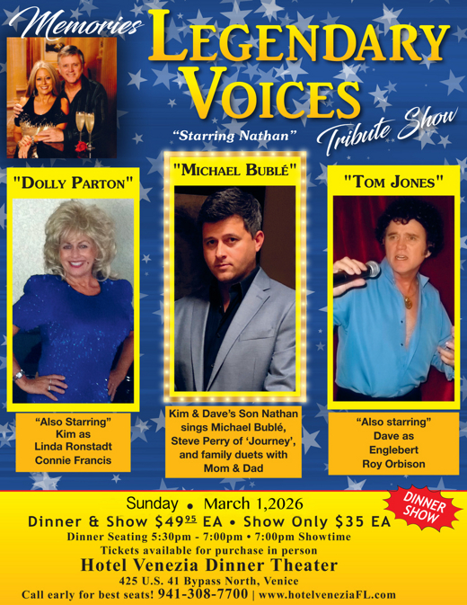 'MEMORIES' presents LEGENDARY VOICES TRIBUTE SHOW featuring 'MICHAEL BUBLE' tribute by Nathan Romine On March 01, 2026