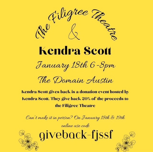 The Filigree Theatre and Kendra Scott Giveback Donation Event show poster