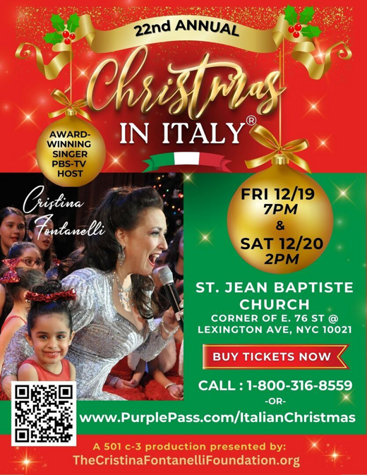 22nd-annual CHRISTMAS IN ITALY NYC starring Cristina Fontanelli FRI 12/19 (7PM) and SAT 12/20 (2PM) show poster