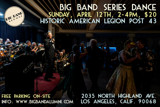 Big Band Series with the 17-Piece Big Band Alumni, Bill A. Jones, and guest vocalist Pamela Clay,  Enjoy Swing Dancing, Sunday, April 12, 2026 show poster