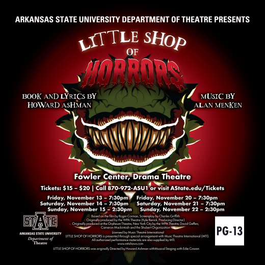 “Little Shop of Horrors” Book and Lyrics by Howard Ashman, Music by Alan Menken in Arkansas