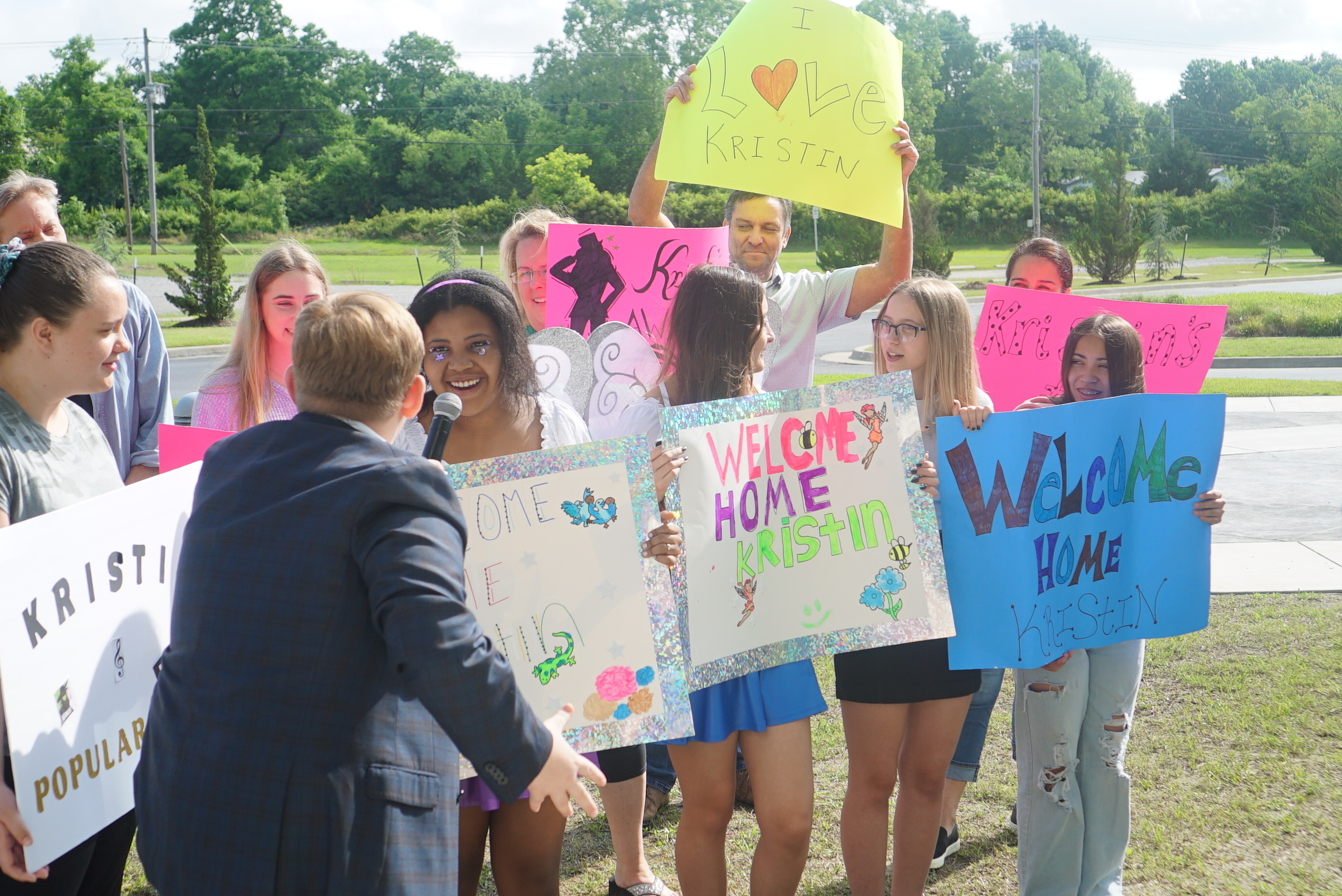 Intern Jack Maricle greets KCBBC fans after day one of the Morning Show. Photo Credit: Merrill Mitchell