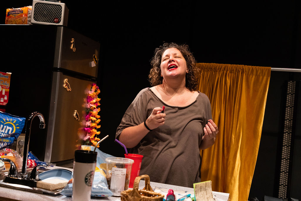 Kelly Mares* as Missy in Pearls for Spurs by Gates Leonard at The Jeffrey and Paula Gural Theatre at the A.R.T./New York Theatres, photo by Whitney Browne Photography, directed by Luke Landric Leonard, produced by Monk Parrots